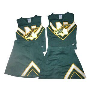 Twin 2 Matching Cheerleader Uniform Outfit Costumes Child 28" Top 21 Skirt Green